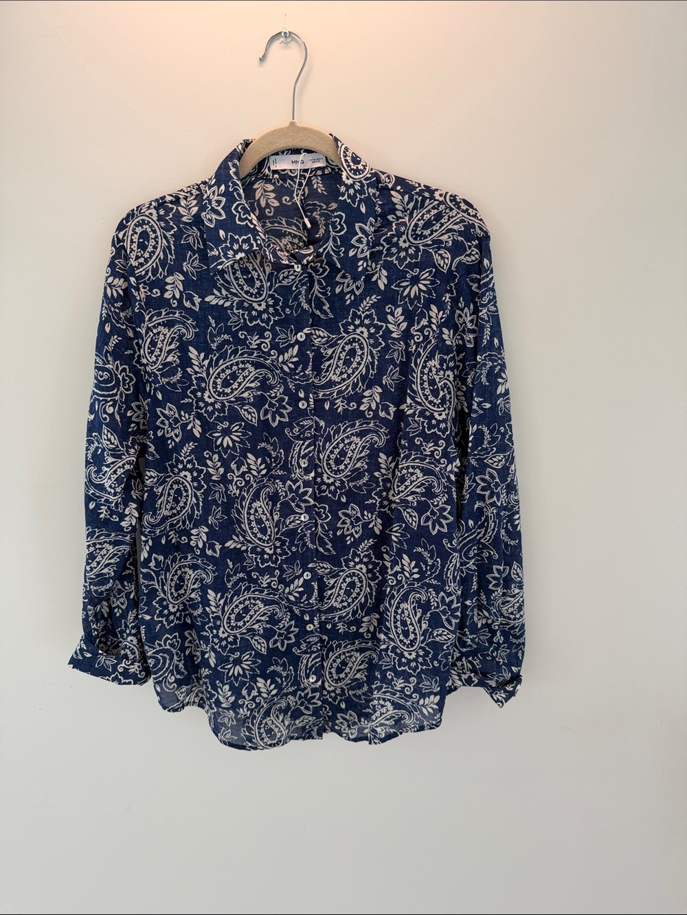 Mango Women’s Navy Paisley Button-Up Blouse